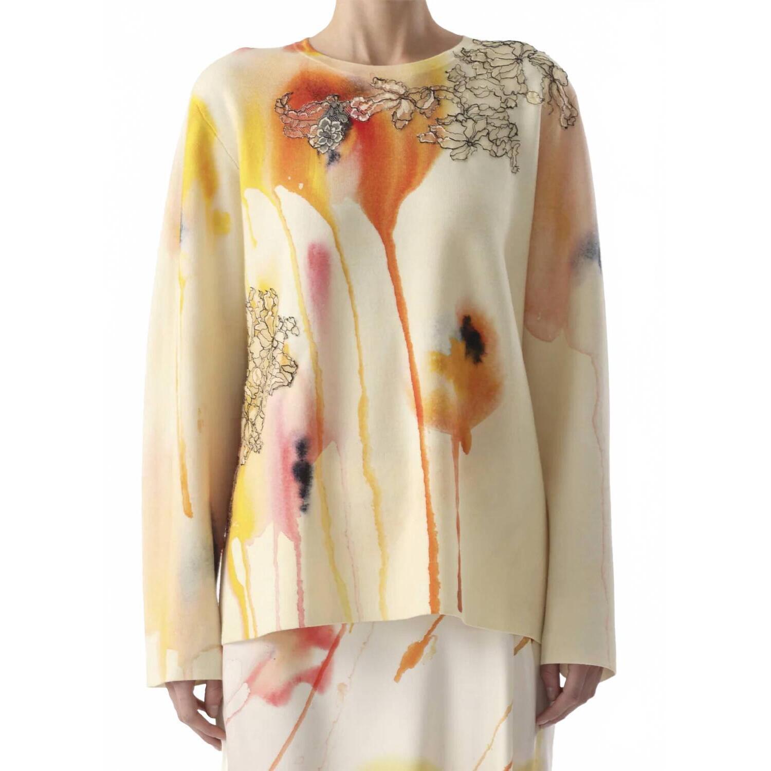 New Jason Wu Watercolor Floral Merino Knit Sweater In Limoncello Multi